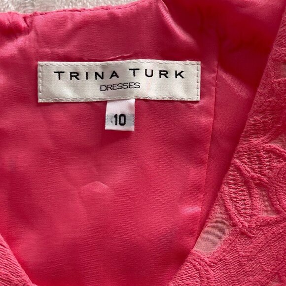 Trina Turk Womens Floral Lace Sleeveless Pleated Dress Size 10 Pink Zip Back - Picture 6 of 11